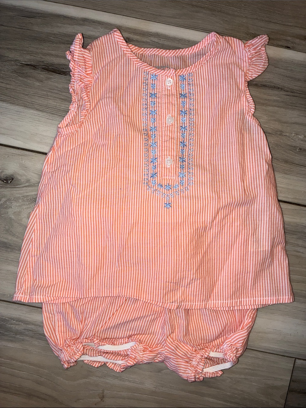 🩵 Carter's Peach & White Striped Girls Matching Set